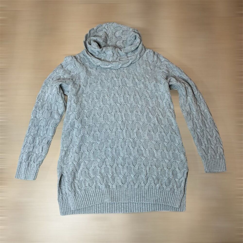 Jeanne Pierre, Long Sleeve Cowl Neck 100% Cotton Gray Sweater, Women’s Large